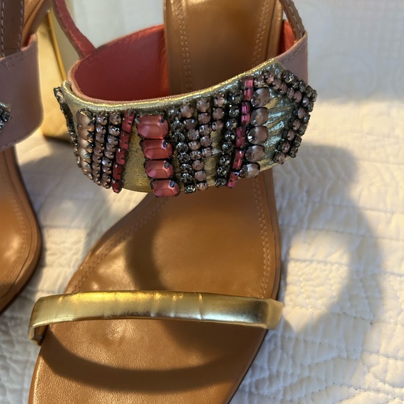 Tory Burch 100MM - Fabric - Leather - Metallic Size 9.5 Preloved EUC - Picture 4 of 10